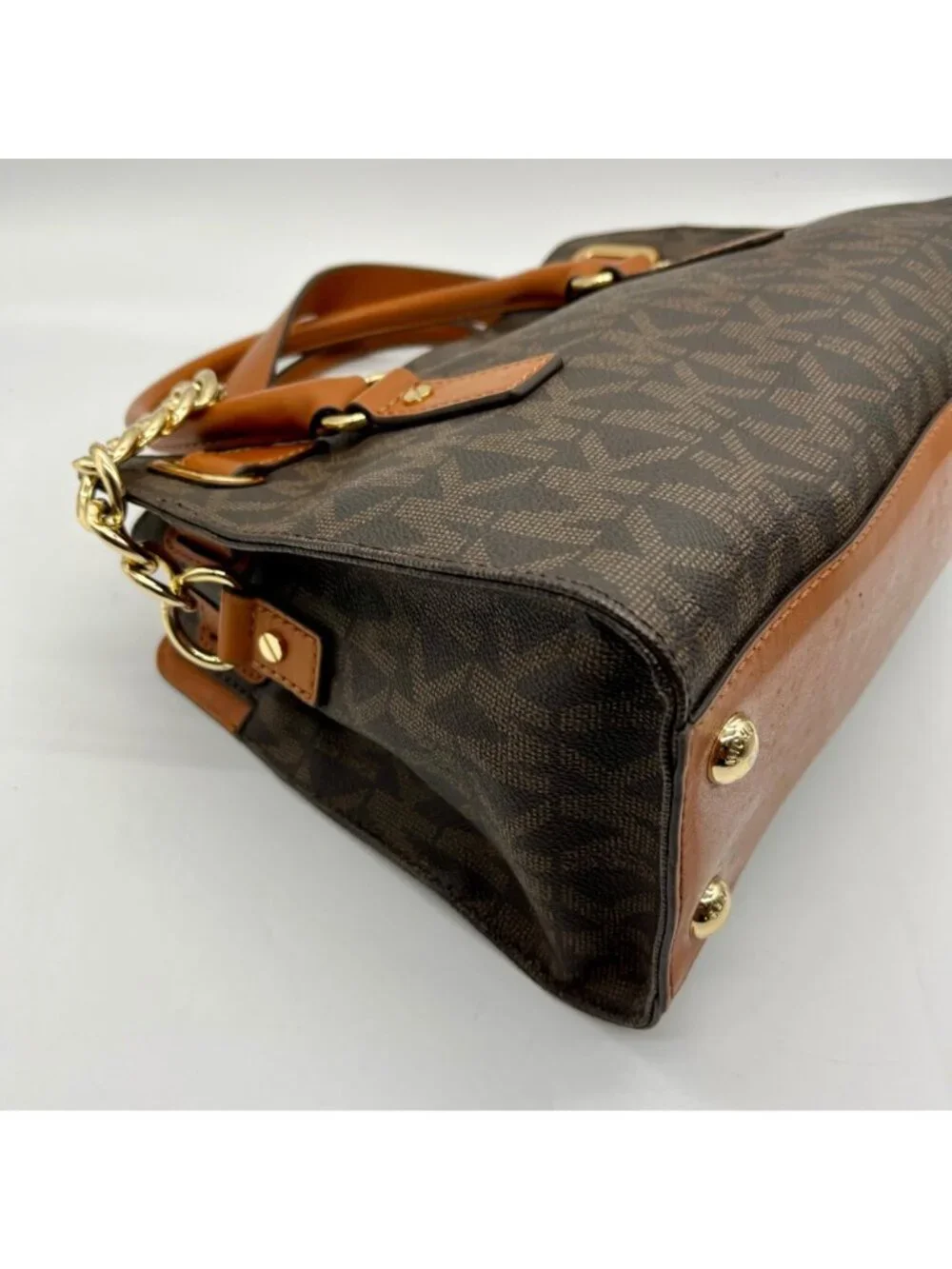 Michael Kors Brown Signature Coated Canvas Hamilton East West Satchel Bag